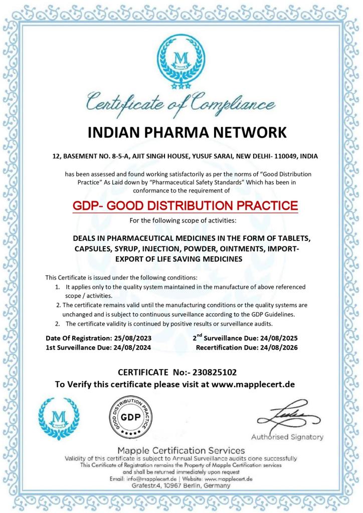 IEC Certificate IPN Pharma Certified Company in Delhi India